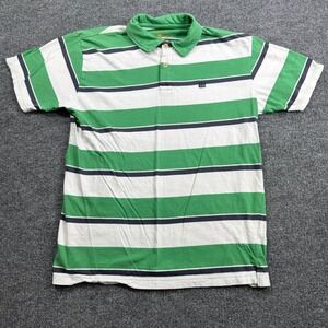 Machine Polo Shirt Mens Medium Green White Striped Short Sleeve Cotton Casual